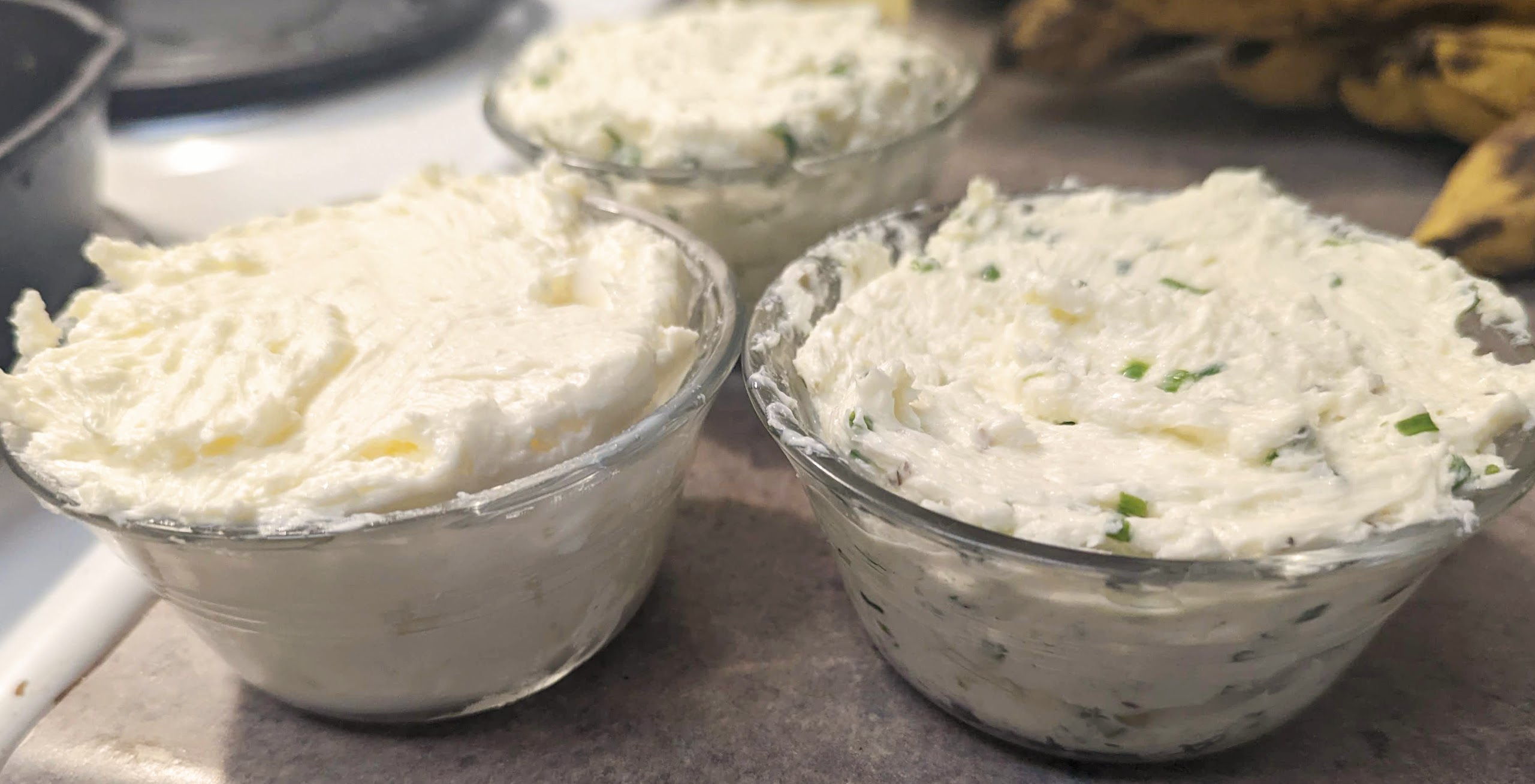 Butter Trio (plain, chive, and chive/garlic/oregano)